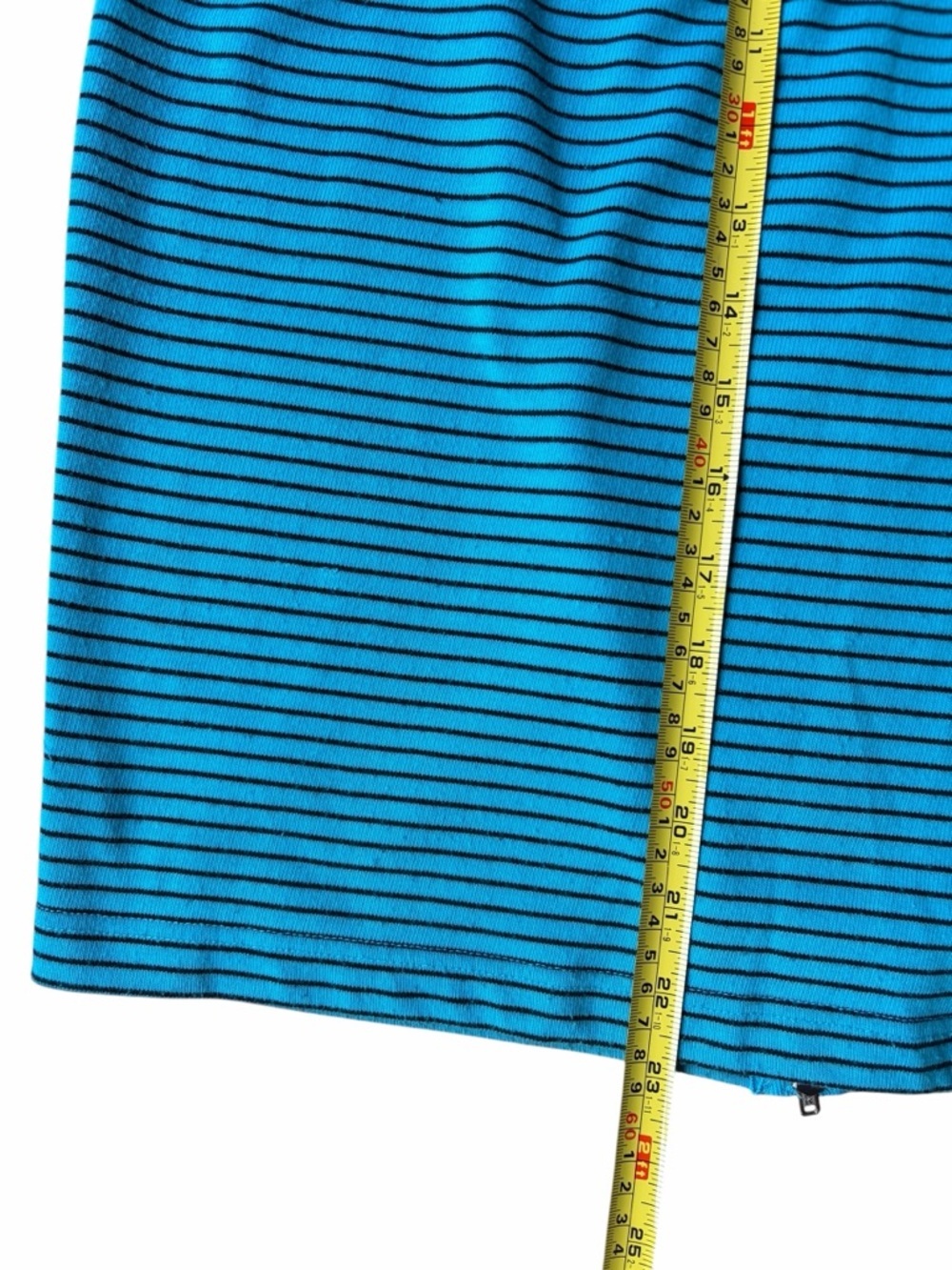 Vintage Y2K Turquoise ribbed Striped Pencil Skirt - Sleek Everyday Style - Picture 6 of 9